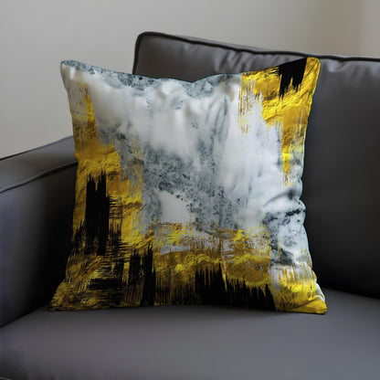 Abstract Cushion Cover, Mustard & Marble Brushstrokes Pillow Case