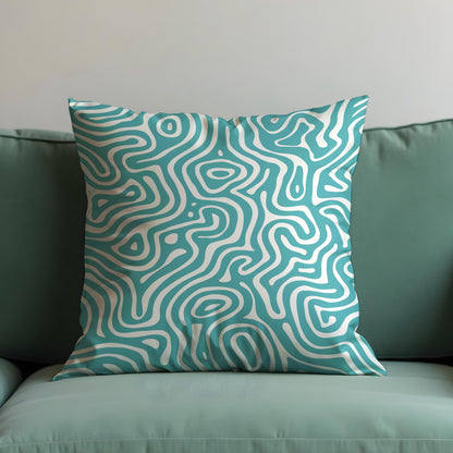Abstract Swirl Cushion Cover, Teal Fluid Line Pattern Pillow Case