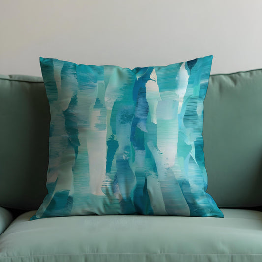 Teal Abstract Brushstroke Cushion Cover, Aqua Blue Modern Pillow Cover