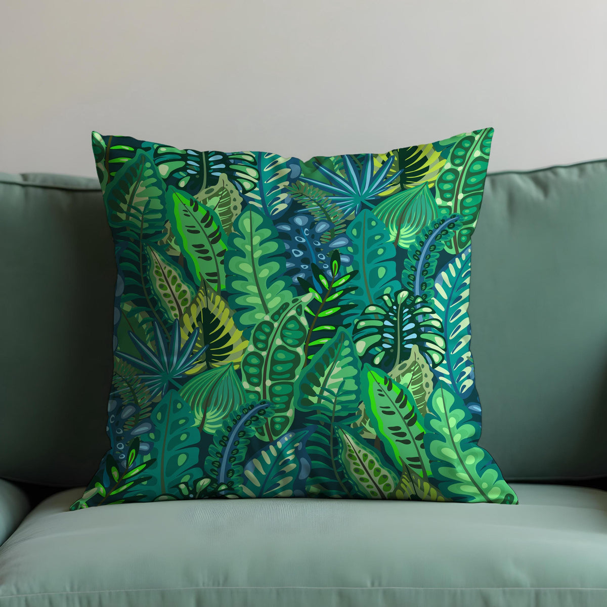 Green Tropical Cushion Cover, Jungle Leaf Pillow Case