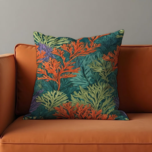 Tropical Coral Reef Cushion Cover, Ocean Botanical Print Pillow Case