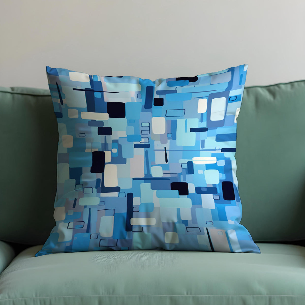 Blue Abstract Geometric Throw Pillow Cover, Modern Cushion Case