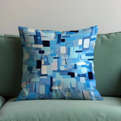 Blue Abstract Geometric Throw Pillow Cover, Modern Cushion Case