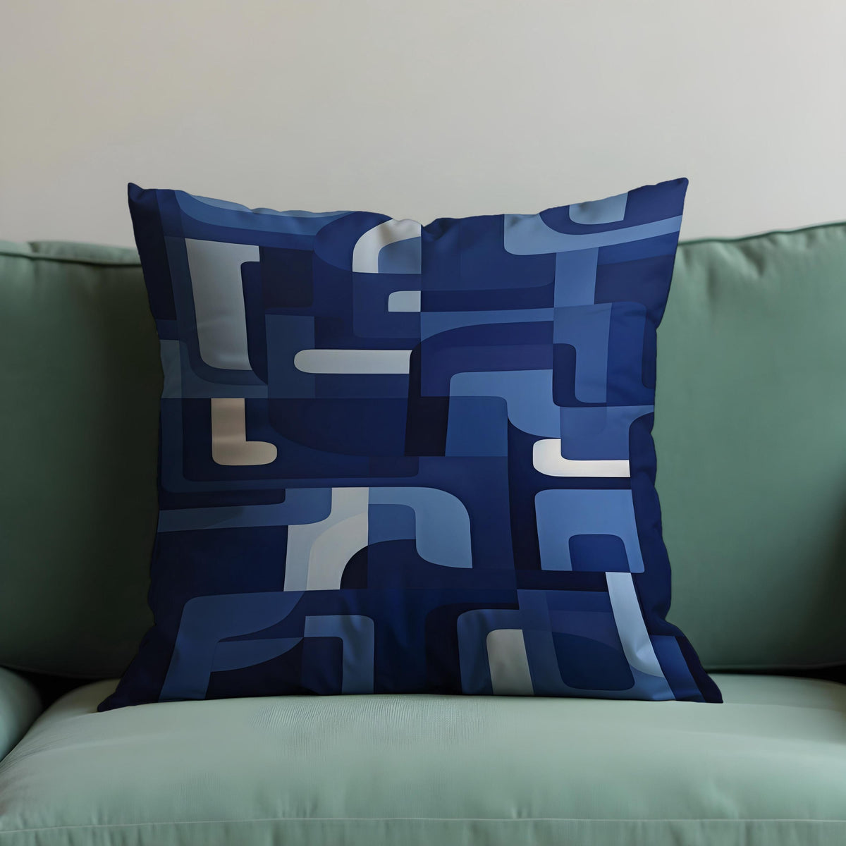 Blue Geometric Cushion Cover, Mid Century Pillow Case