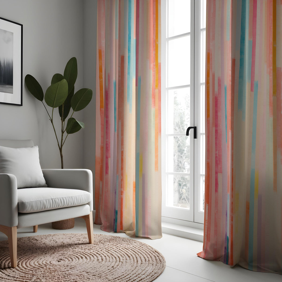 Rainbow Vertical Stripe Curtains, Modern Abstract Drapes