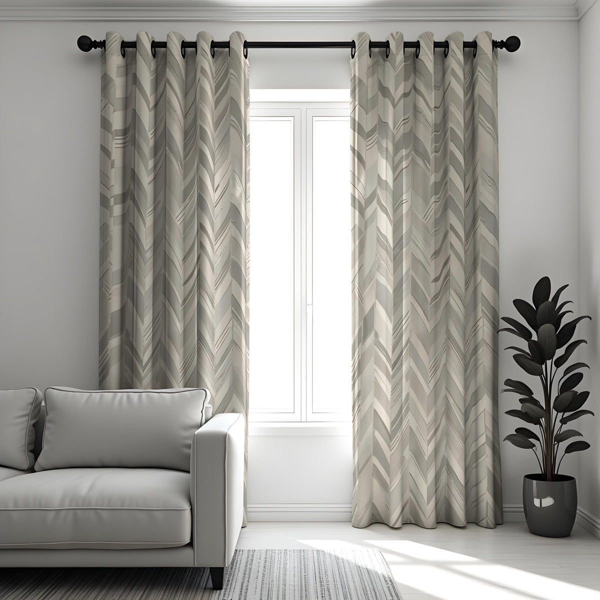 Grey Chevron Curtains, Modern Geometric Custom Drapes