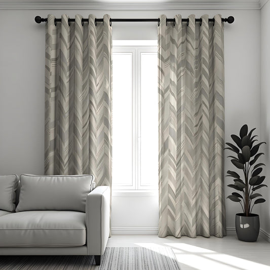Grey Chevron Curtains, Modern Geometric Custom Drapes