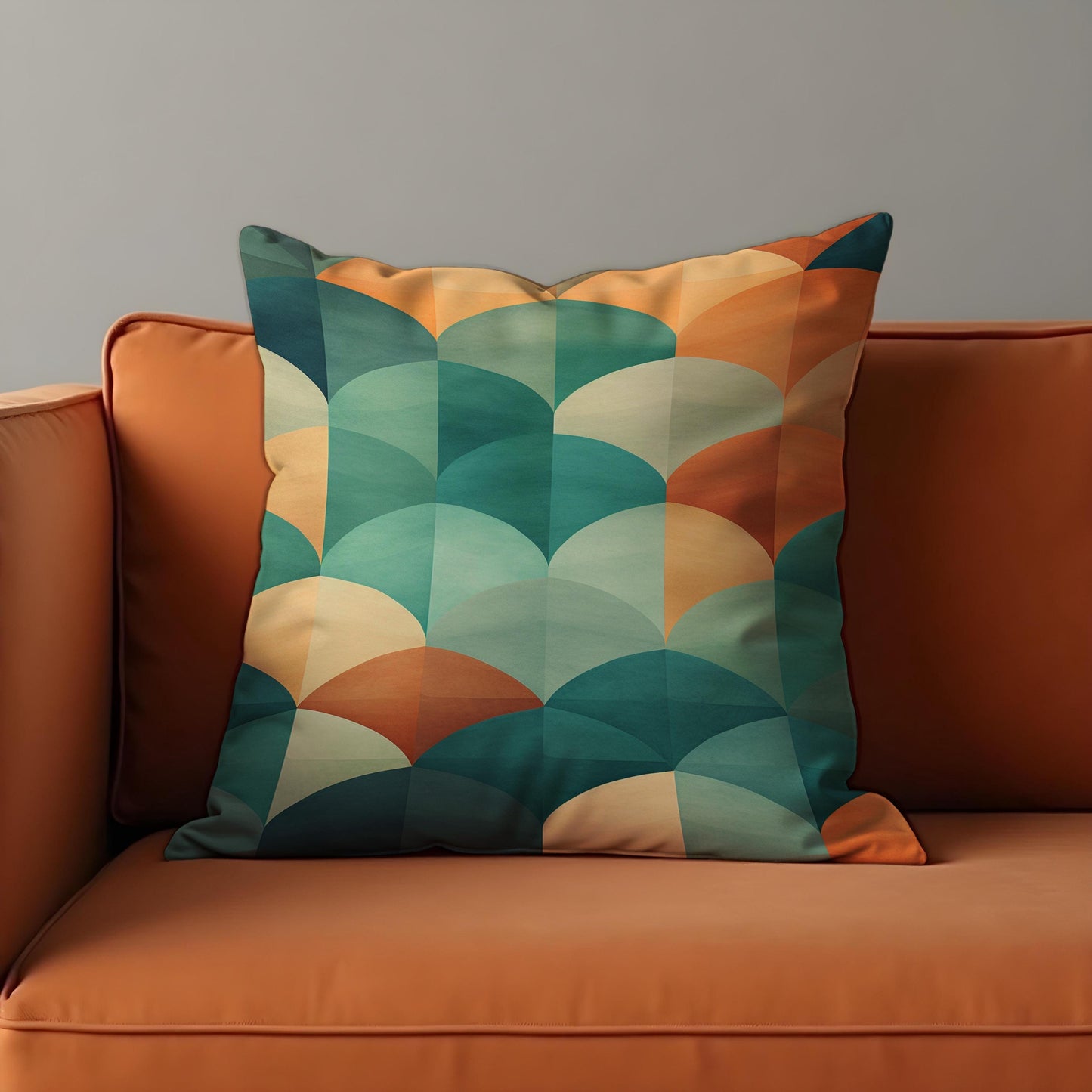 Bold Geometric Cushion Cover, Retro Teal and Burnt Orange Fan Pillow Case