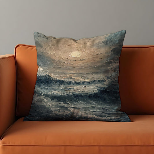 Stormy Sea Cushion Cover, Ocean Waves Throw Pillow Case