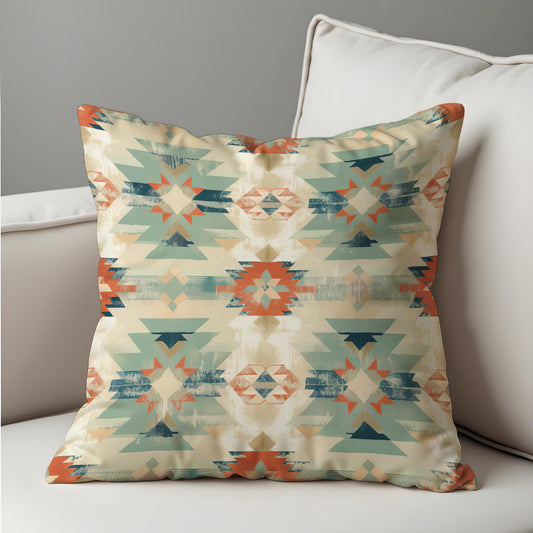 Southwestern Aztec Cushion Cover, Teal & Rust Tribal Pillow Case