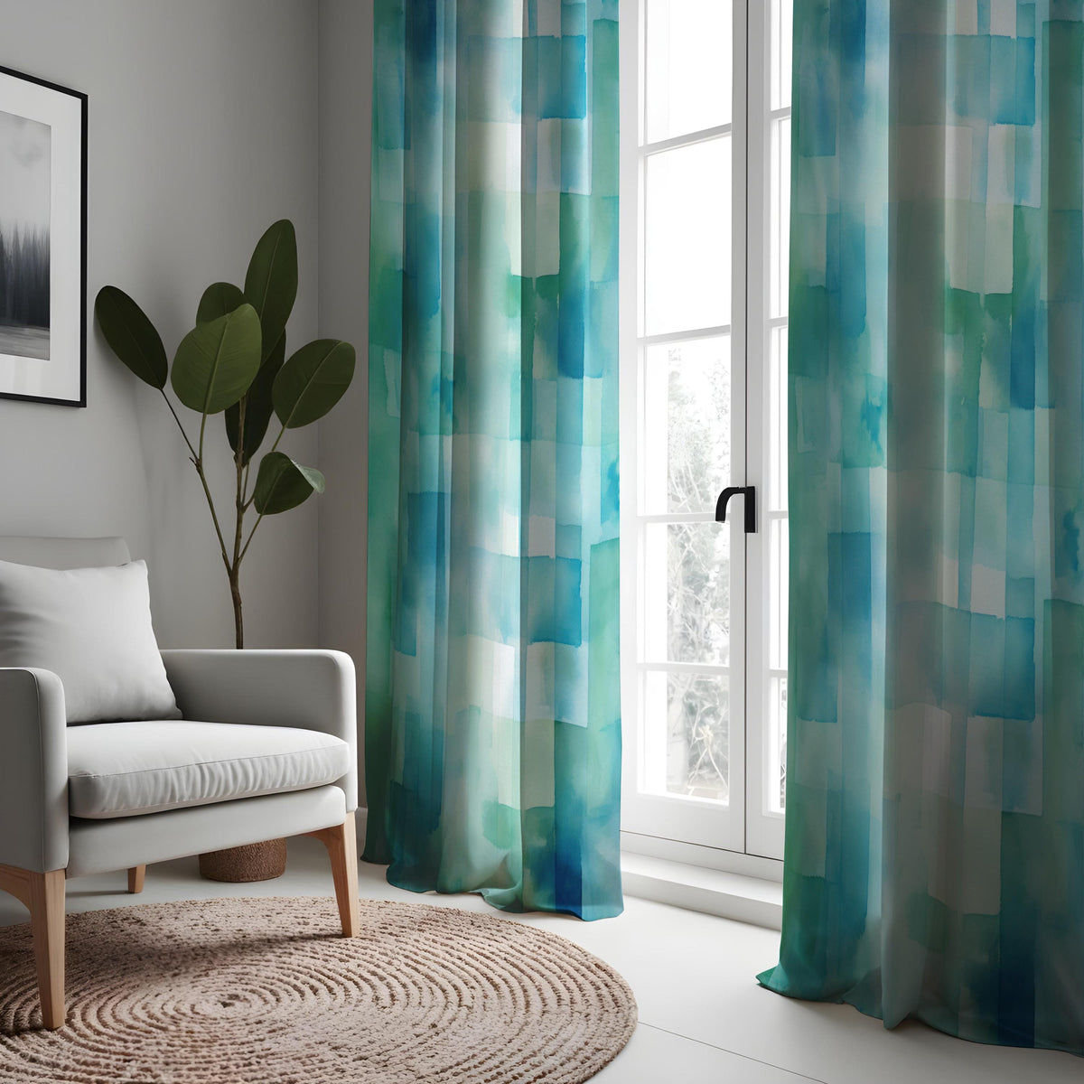 Aqua Blue Watercolor Curtains, Ocean Gradient Drapes