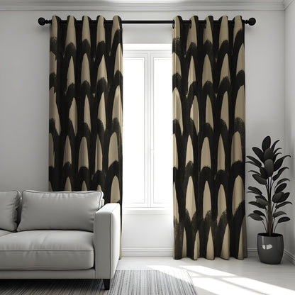 Black Beige Brushstroke Curtains, Abstract Geometric Drapes