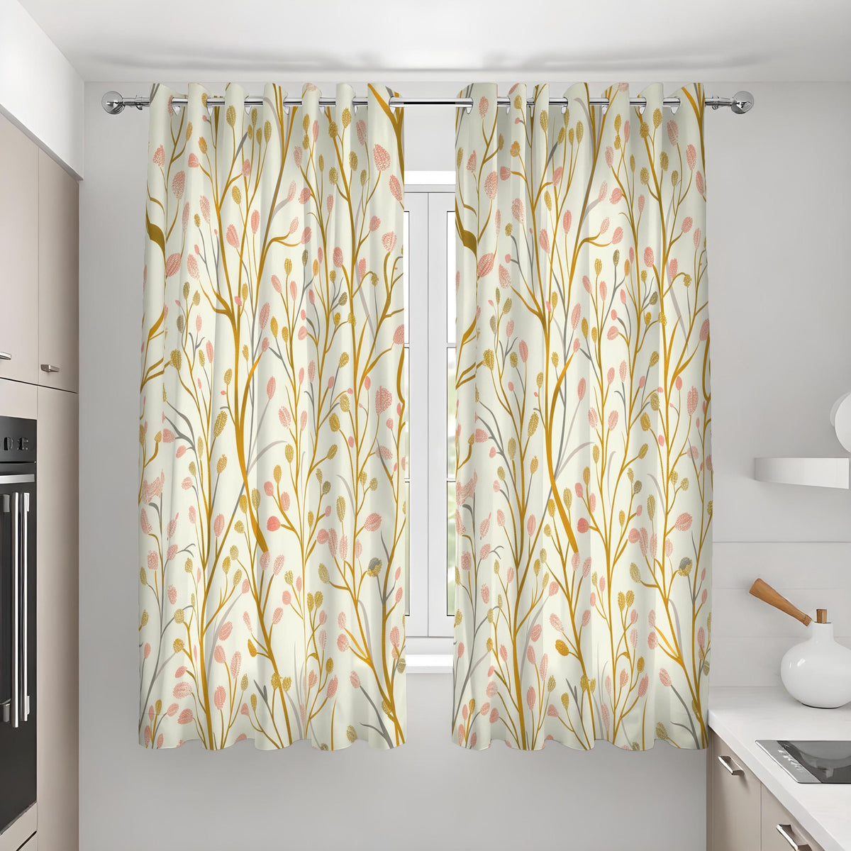 Orange Green Yellow Leaf Curtains, Botanical Nature Drapes
