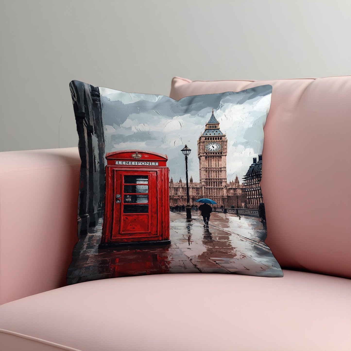 London Street Scene Cushion Cover, Big Ben Throw Pillow Cover
