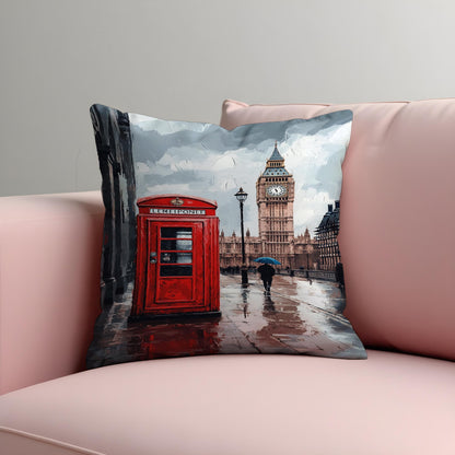 London Street Scene Cushion Cover, Big Ben Throw Pillow Cover