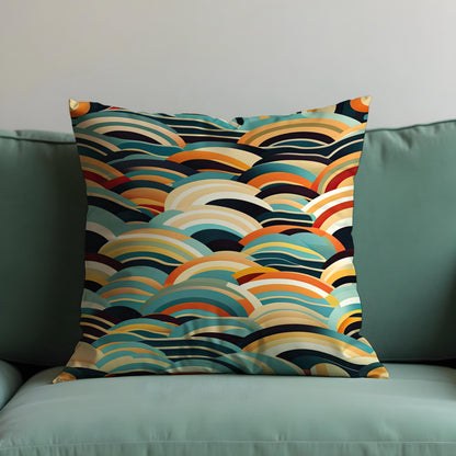 Retro Rainbow Wave Cushion Cover, Mid Century Modern Arches Pillow Case