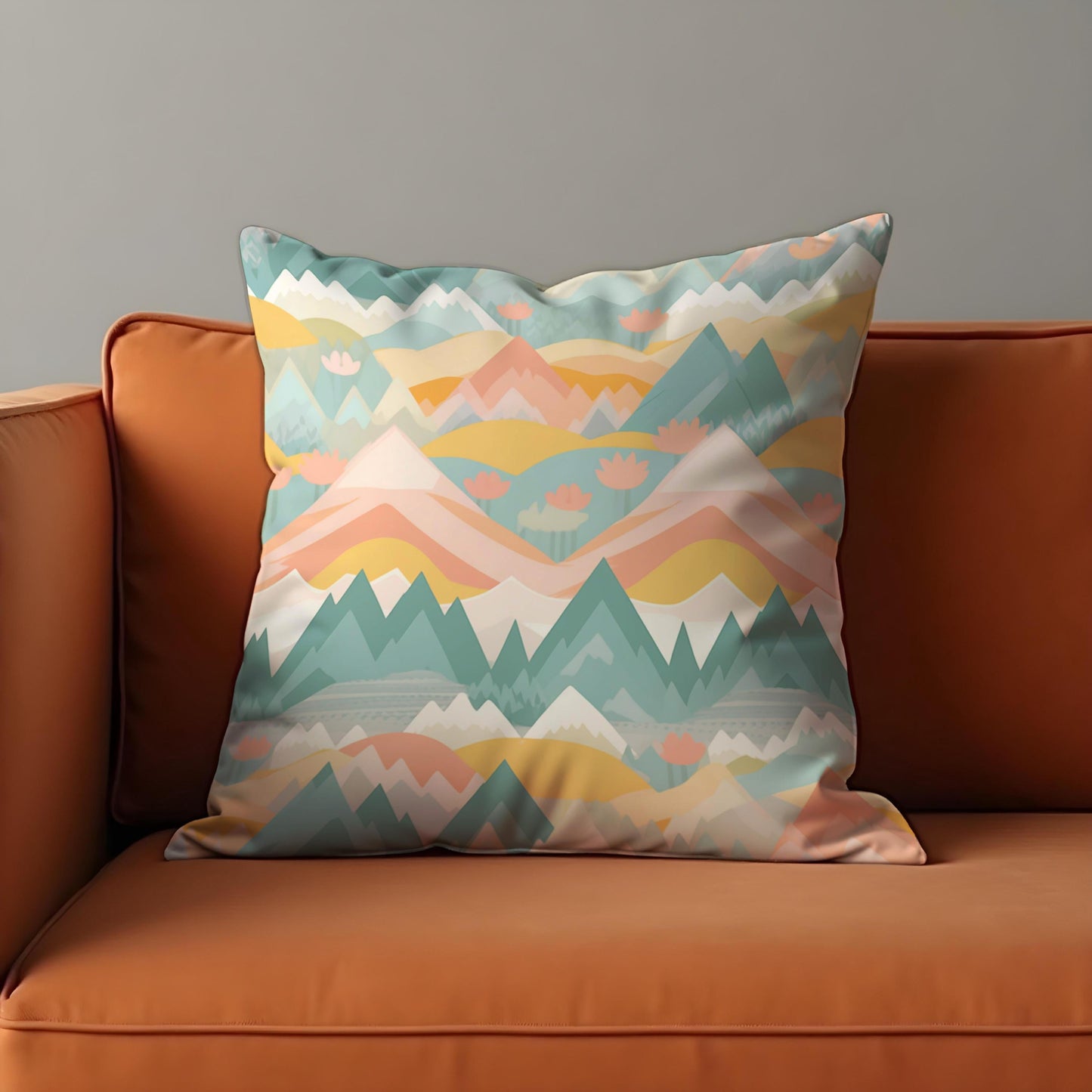 Pastel Mountain Throw Pillow Cover, Colorful Landscape Cushion Case