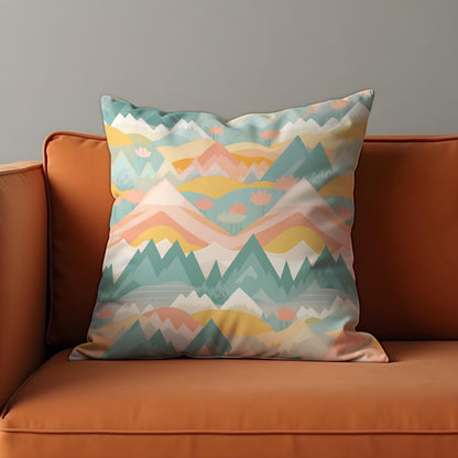 Pastel Mountain Throw Pillow Cover, Colorful Landscape Cushion Case
