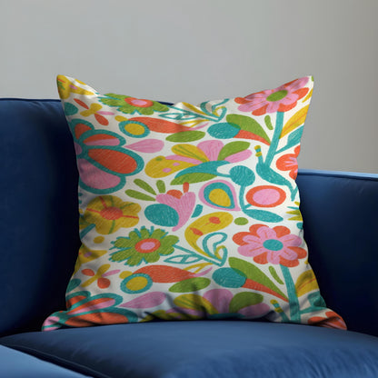 Folk Art Floral Cushion Cover, Boho Throw Pillow Case