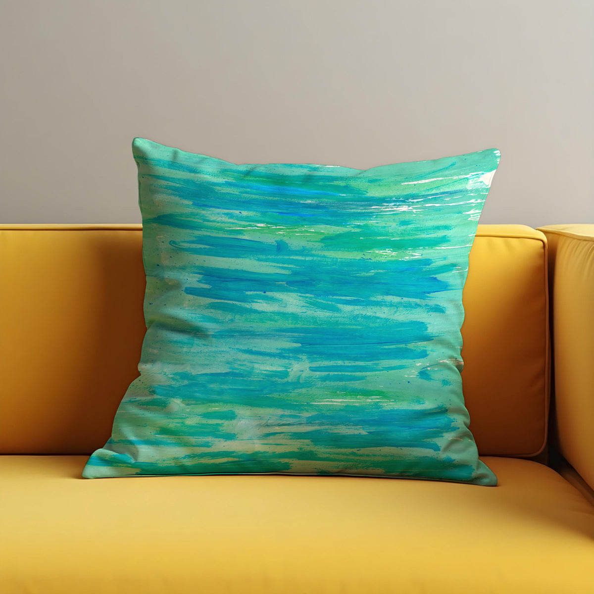 Turquoise Abstract Cushion Cover, Modern Brush Throw Pillow Case