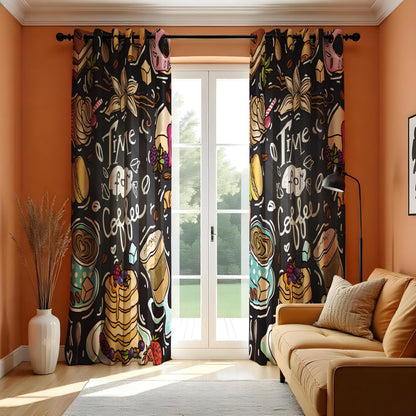 Coffee Lover Kitchen Curtains, Cafe Print Coffee Bar Drapes