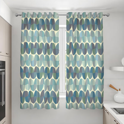 Teal & Olive Retro Oval Curtains, Mid Century Drapes