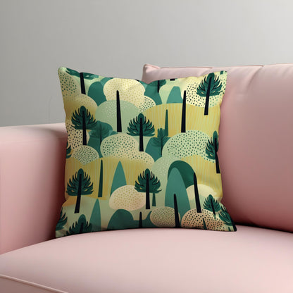 Abstract Forest Cushion Cover, Modern Tree & Hills Landscape Pillowcase