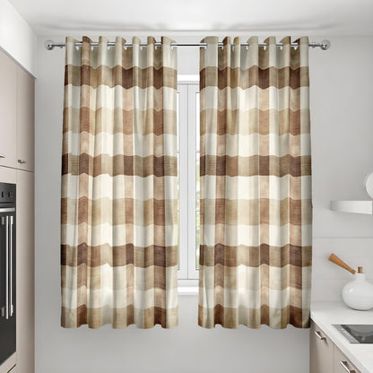 Brown Check Plaid Curtains, Rustic Farmhouse Window Drapes