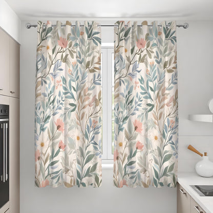 Soft Pastel Botanical Curtains, Leaf & Flower Custom Drapes