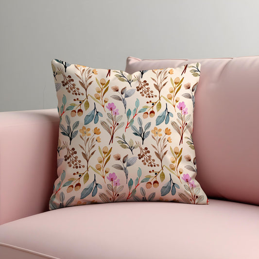 Watercolor Botanical Throw Cushion Cover, Soft Beige Pillow Case