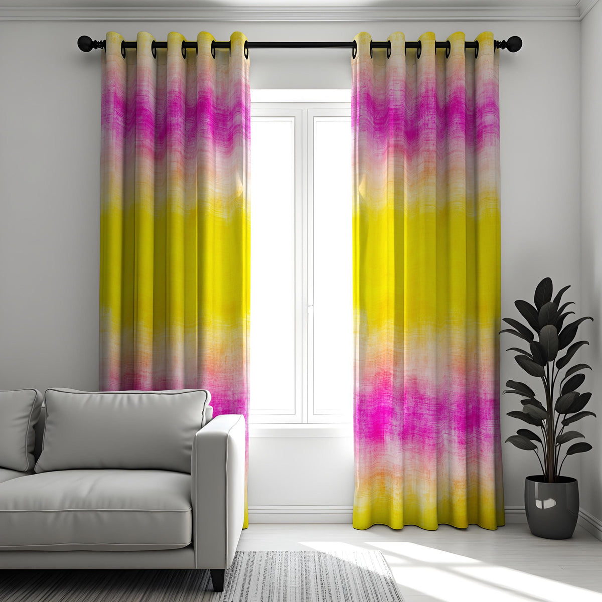 Yellow Pink Ombre Curtains, Watercolor Gradient Drapes