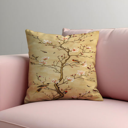 Blossom Bird Cushion Cover, Oriental Floral Pillow Case