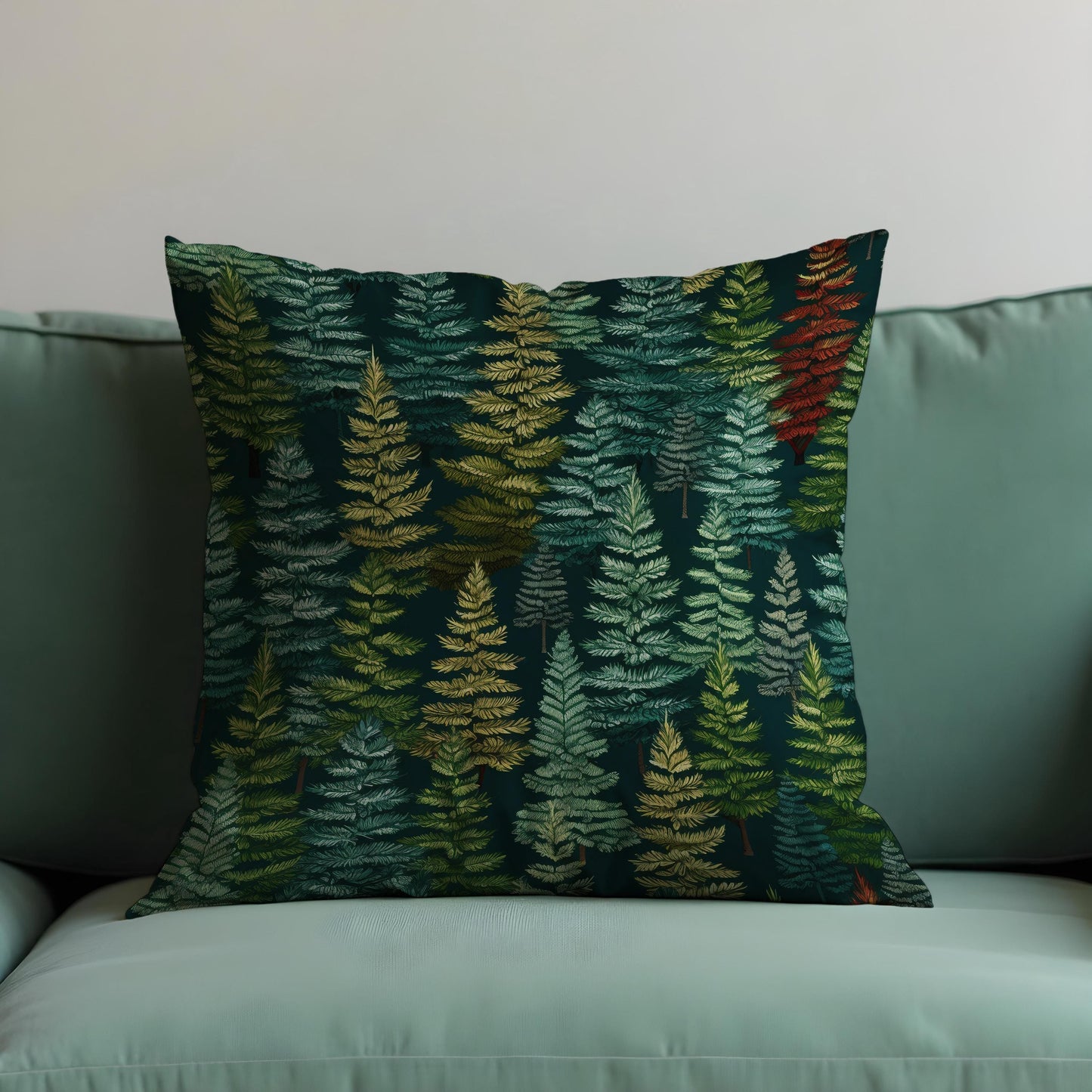 Pine Tree Forest Cushion Cover, Dark Green Woodland Pillow Case