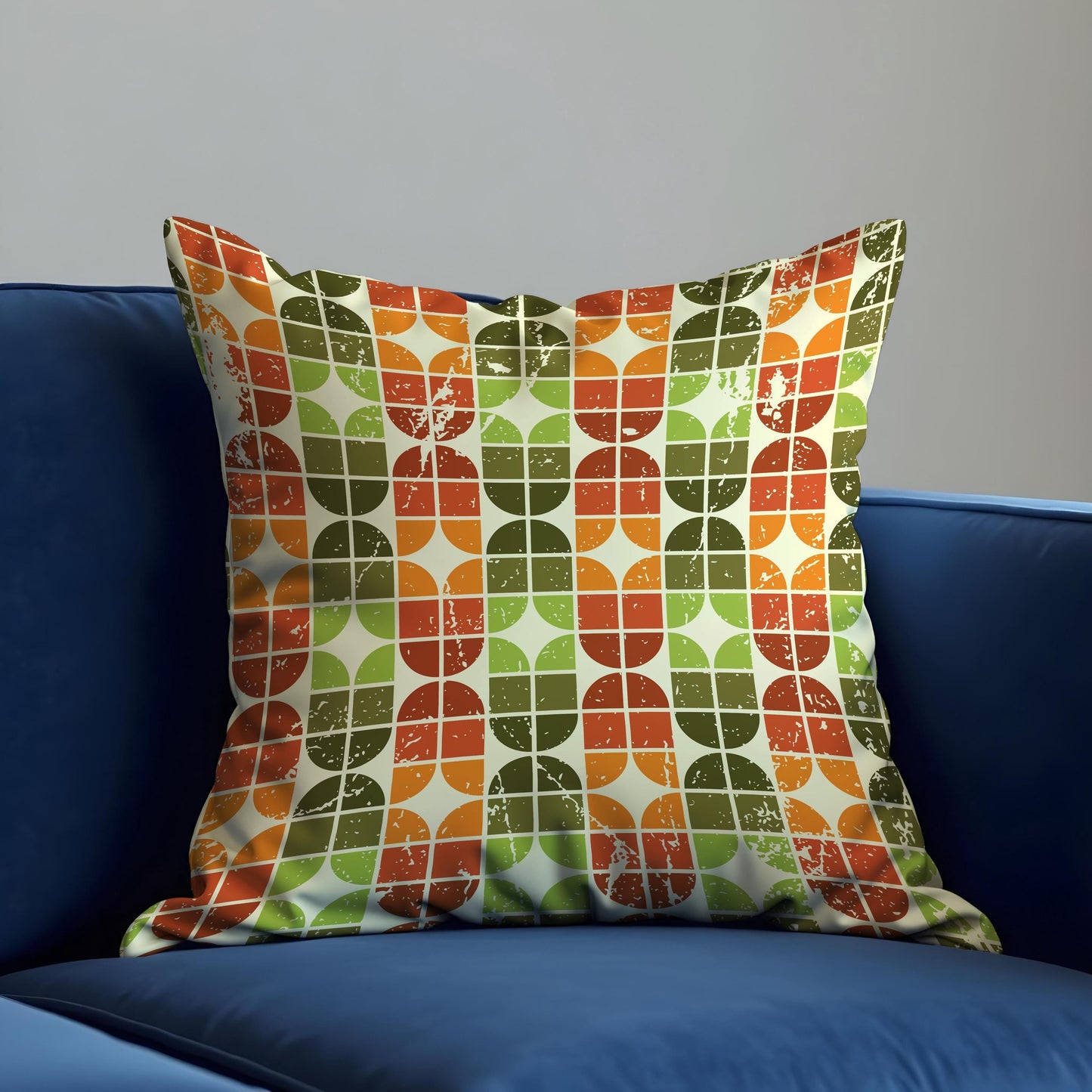 Farmhouse Geometric Cushion Cover, Retro 70s Throw Pillow Cover