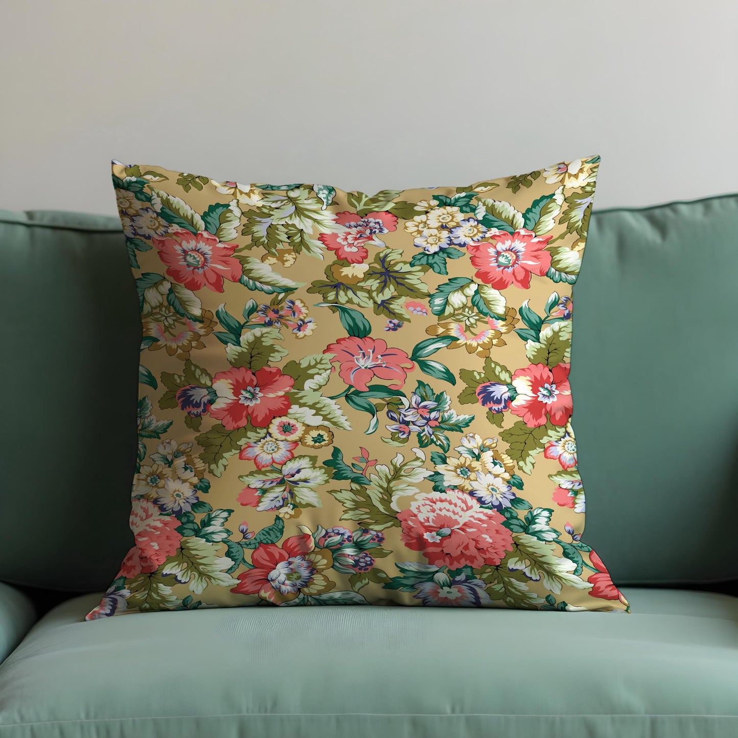 Farmhouse Botanical Cushion Cover, Coral & Cream Floral Print Pillow Cover