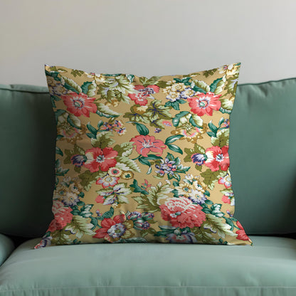 Farmhouse Botanical Cushion Cover, Coral & Cream Floral Print Pillow Cover