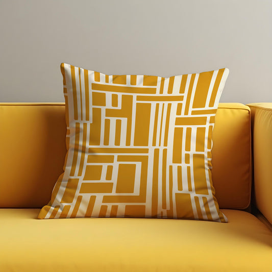 Mustard Geometric Cushion Cover, Abstract Pillow Case