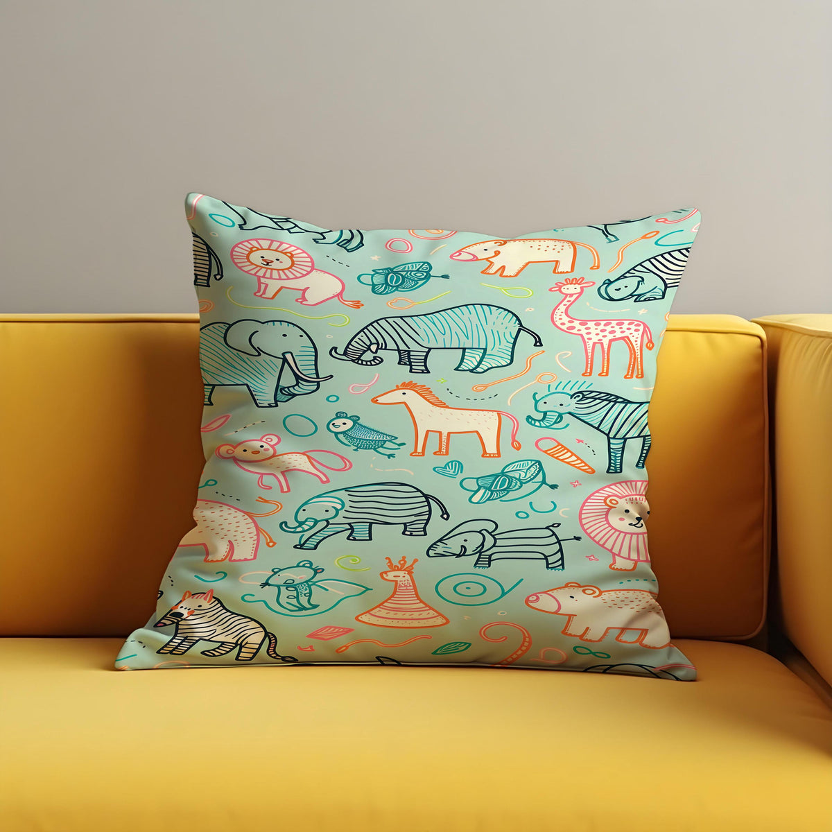 Safari Animal Throw Pillow Cover, Nursery Cushion Case