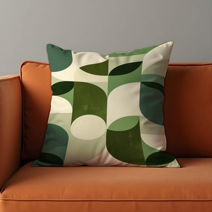 Green Retro Geometric Cushion Cover, Mid Century Modern Leaf Pillow Case