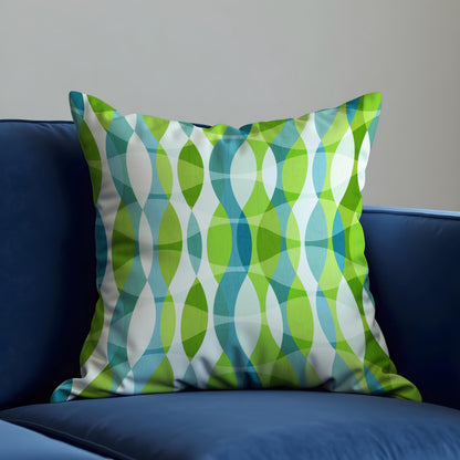 Mid-Century Modern Cushion Cover, Blue & Green Retro Wave Pillow Cover