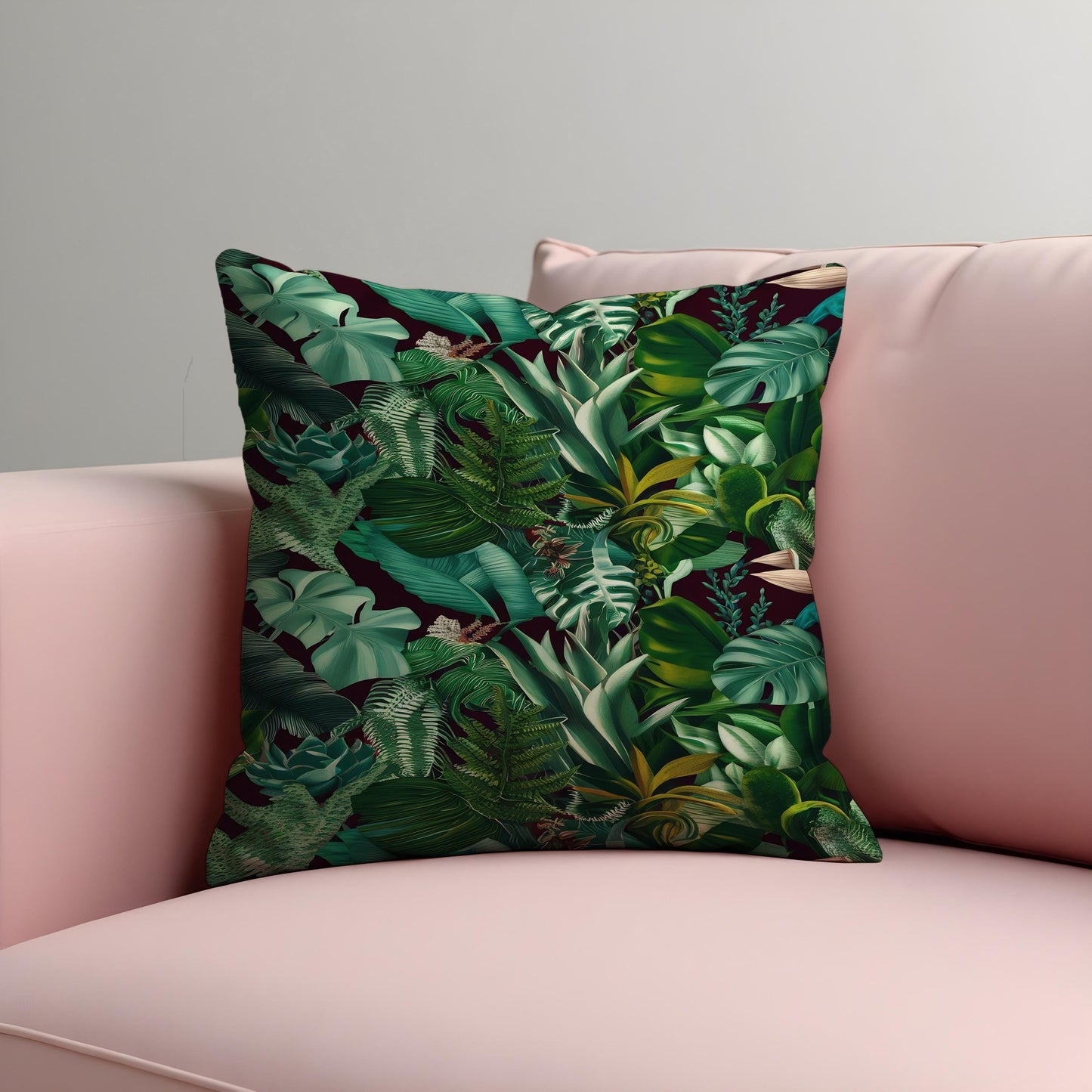Lush Tropical Jungle Cushion Cover, Exotic Green Monstera Pillow Case