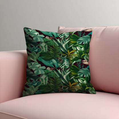 Lush Tropical Jungle Cushion Cover, Exotic Green Monstera Pillow Case