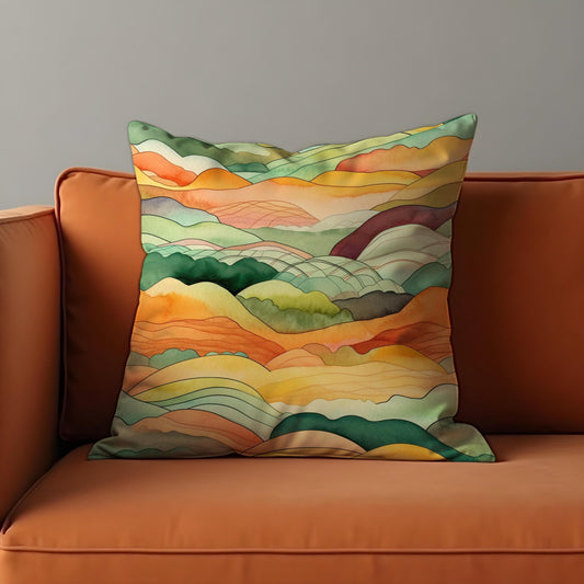 Watercolor Hills Cushion Cover, Autumn Landscape Pillow Case