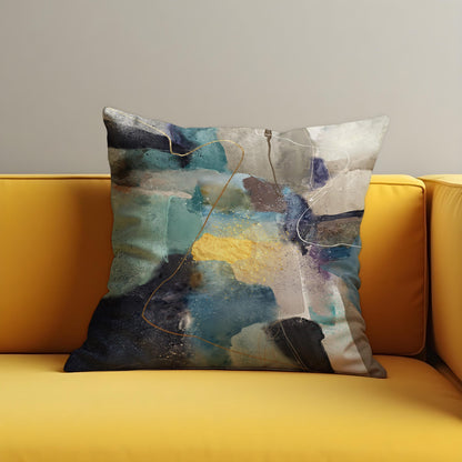 Moody Abstract Watercolor Cushion Cover, Blue & Beige Pillow Cover