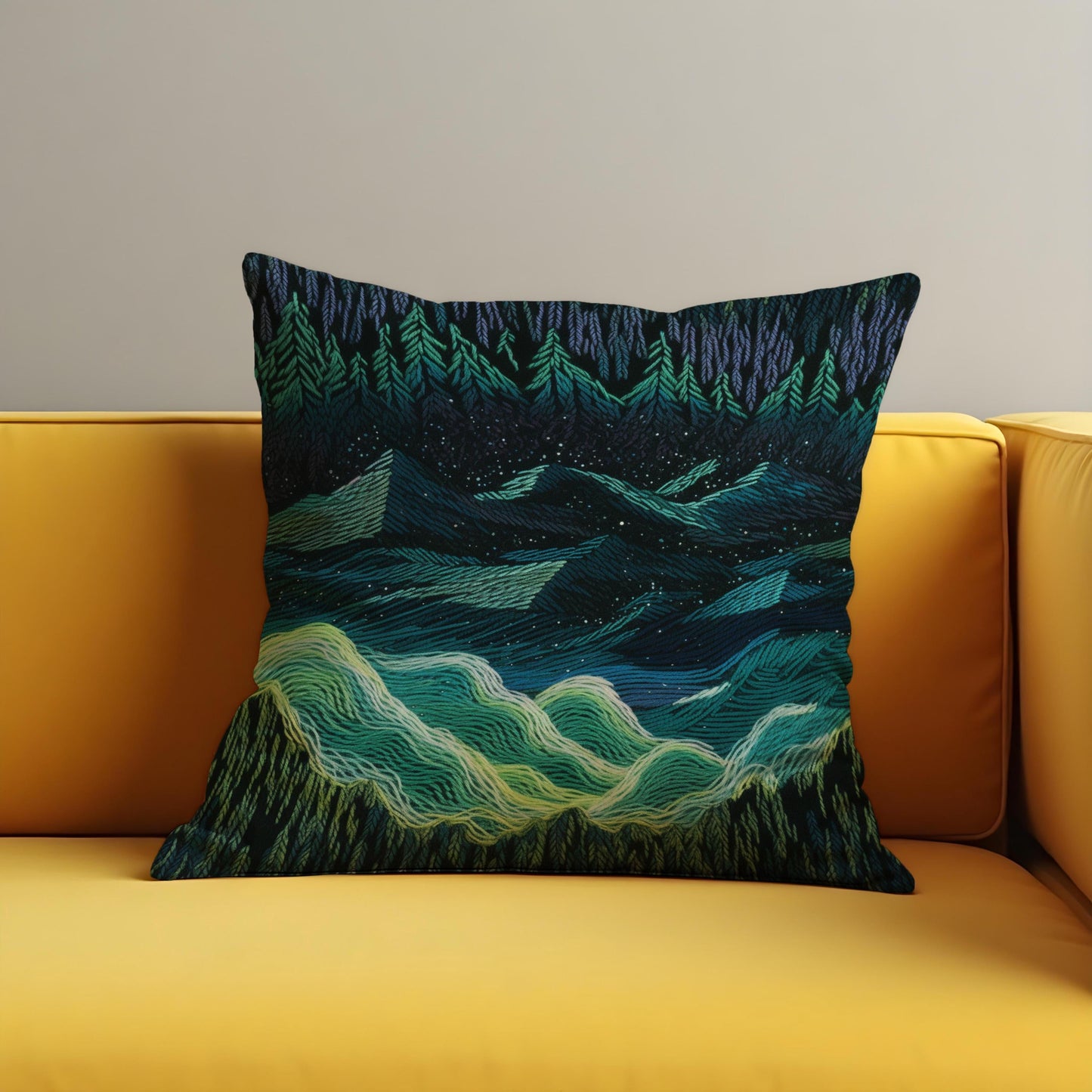 Northern Lights Cushion Cover, Dark Forest Mountain Night Pillow Case