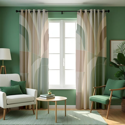 Beige Sage Arch Curtains, Neutral Minimalist Drapes