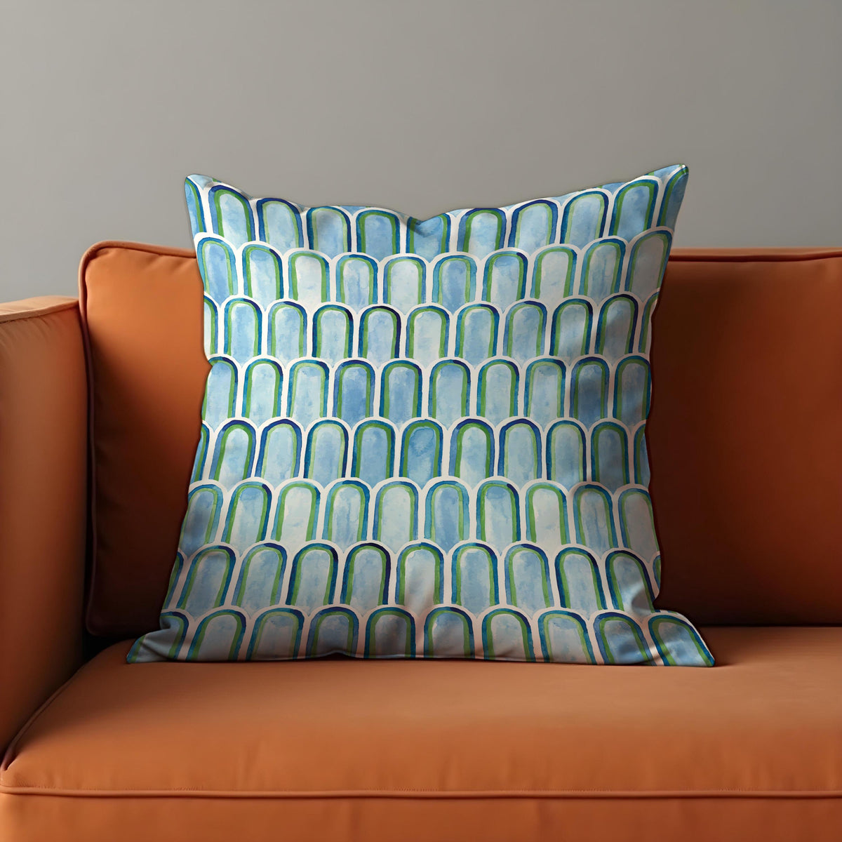 Blue and Green Arch Pattern Throw Pillow Cover, Cushion Case