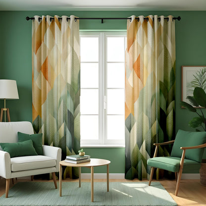 Earth Tone Geometric Leaf Curtains, Neutral Boho Drapes