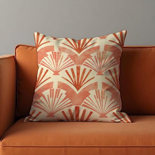 Art Deco Fan Cushion Cover, Terracotta & Cream Traditional Pillow Case