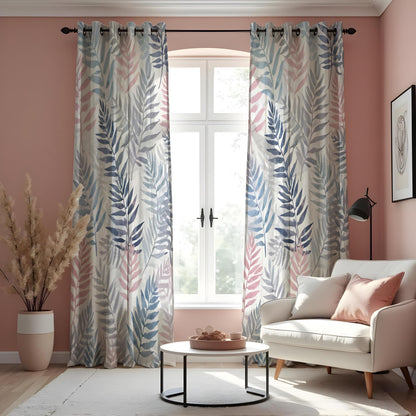 Pastel Fern Curtains, Soft Botanical Leaf Print Drapes